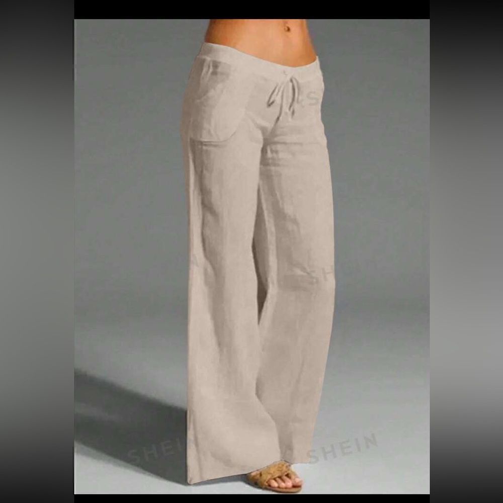 SHEIN Essence women’s relaxed fit casual wide leg pants w pockets& tie waist- S